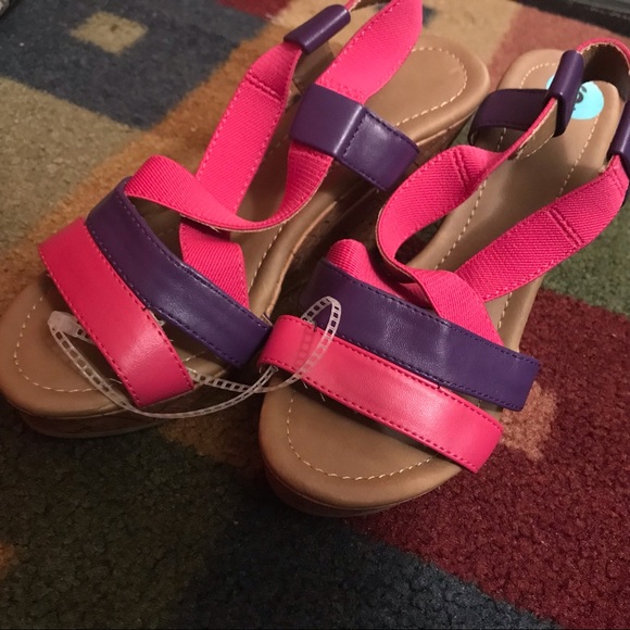 Unbranded Pink And Purple Cross Strap Wedges - Picture 2 of 6
